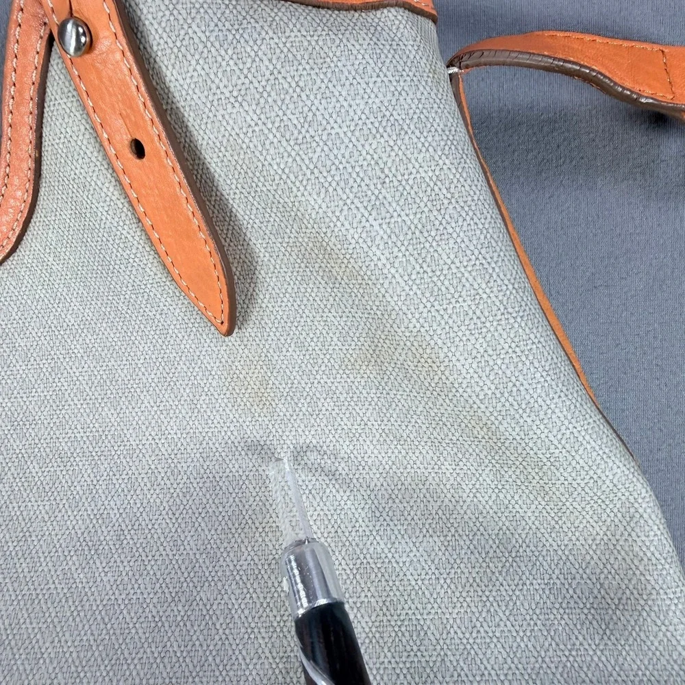 Cole Haan Genevieve Hobo Bag Canvas‎ Leather Orange Tan Large Braided Silver HW